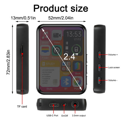 128G MP3 Player Bluetooth 5.4 HiFi MP3 Music Player Built-in Speaker 2.4inch Touch Screen MP4 Player with E-book/Video Recording