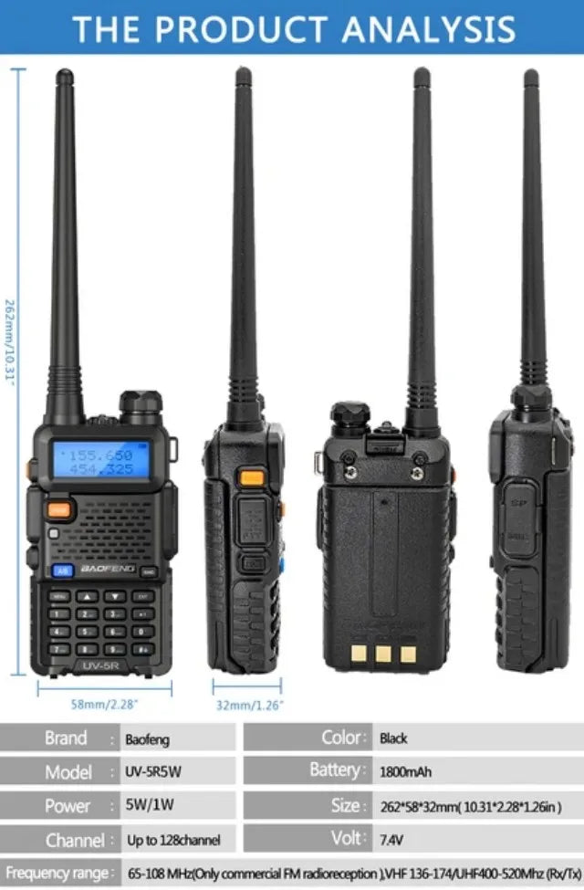 BAOFENG 5W UV-5R Dual Band VHF/UHF 136-174MHz & 400-520MHz FM Portable Two Way Radio Handheld Walkie Talkie