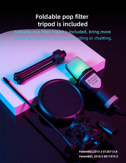 Portable USB Microphone RGB Microfone Condensador Wire Gaming Mic for Podcast Recording Studio Streaming Laptop Desktop