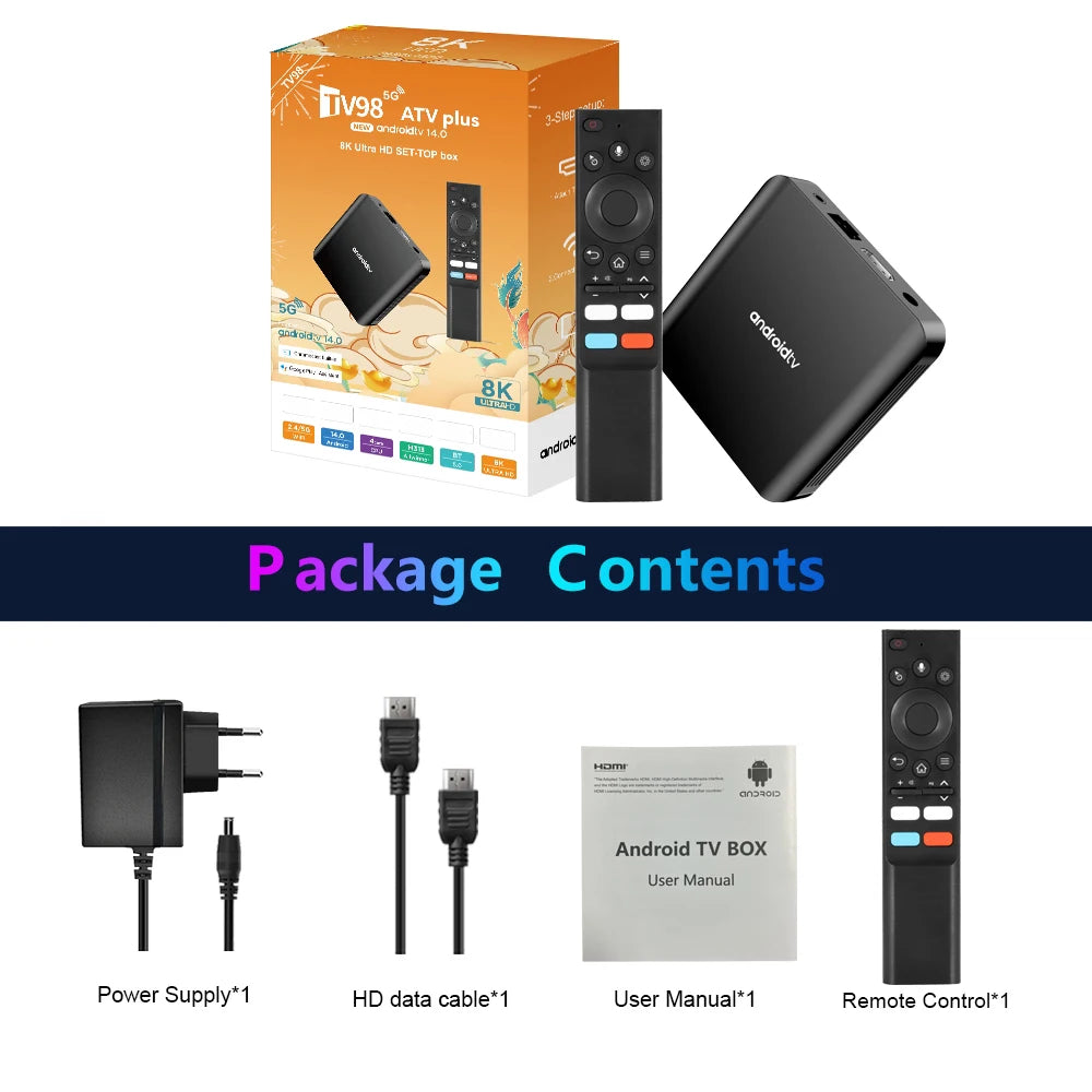 TV Box Android 14 8K TV98 ATV Plus Allwinner H313 Quad Core 5G Dual Wifi BT5.0 Support Smart Voice control Player 4K Set Top Box