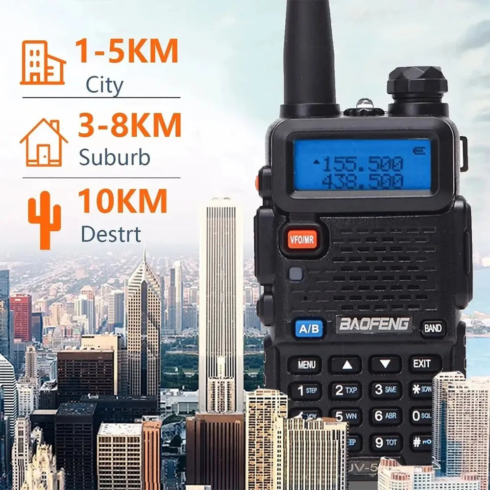 Baofeng Walkie Talkie UV 5R 5W Dual Band Ham Two Way Radio Vhf Uhf With FM Radio Long Range Handheld Transceiver Hunting 10KM