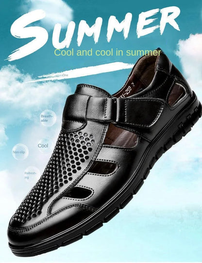Genuine Leather Summer Special Offer Men's Business Casual Hollow Work with Holes Leather Sandals Men's Work Hole Sandals