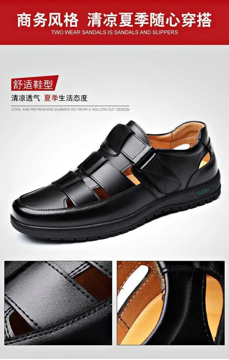 Summer Men Sandals Cozy Hollow Non-slip Soft Cool Flats Men Breathable All-match Classic Wearable Fashion Casual Leather Sandals