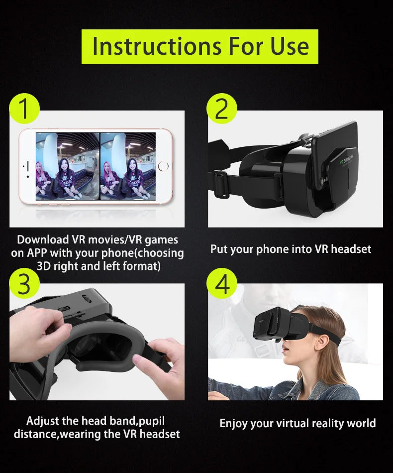 Shinecon VR Glasses 3D Headset Virtual Reality Devices Helmet Viar Lenses Goggle Smartphone Cell Phone Smart Games Mobile Viewer