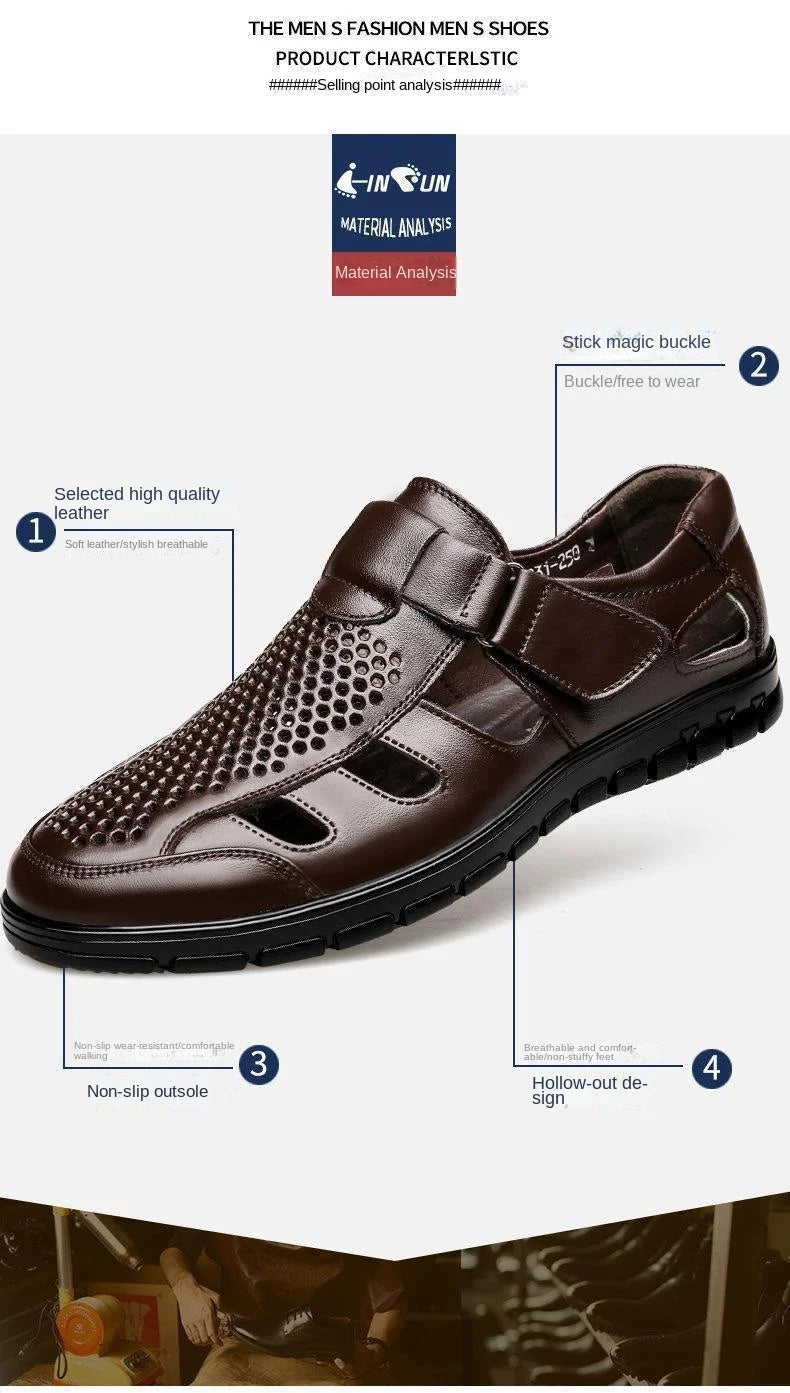 Genuine Leather Summer Special Offer Men's Business Casual Hollow Work with Holes Leather Sandals Men's Work Hole Sandals