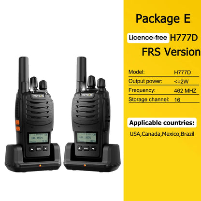 Retevis H777D (H777 Upgraded）Walkie Talkie Portable License Free LCD Display Radio Long Range Type-C Walkie-Talkies for Camping
