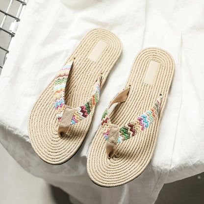 Summer Woven Flip-flops for Women Fashion Casual Flat Anti-slip Slippers Ladies Beach Shoes Indoor House Slides Pantuflas Mujer