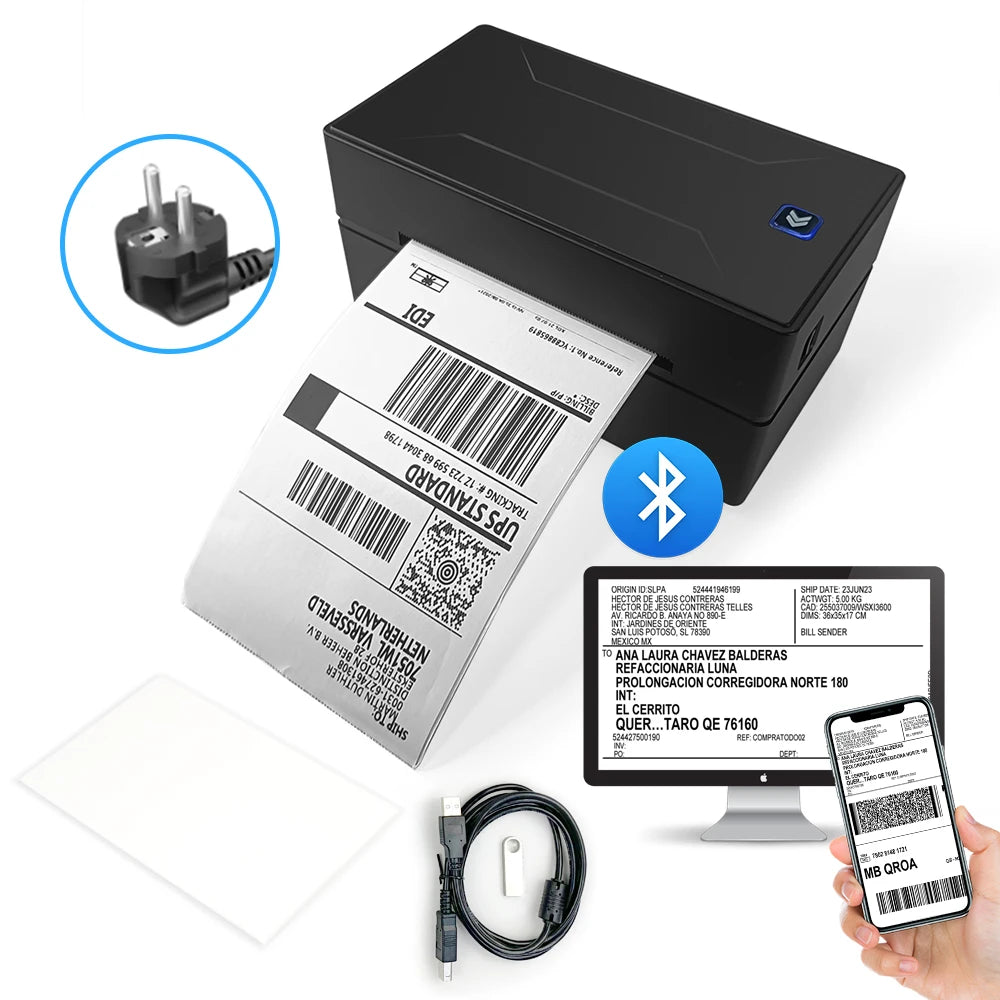 Bluetooth HD Printer D100 Black Protable Thermal Small Shipping Label Printer Compatible with iPhone Android Mac Window