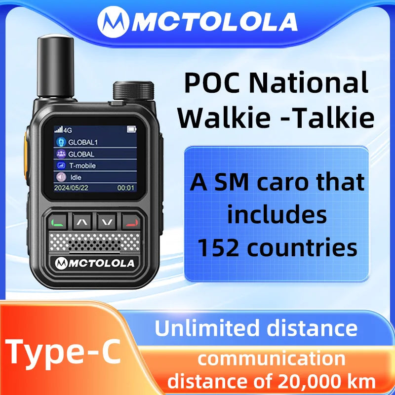 MCTOLOLA 5G LTE POC Radio Handheld Walkie Talkie Loud & Clear Horn Long Intercom Range up to 5000km for GLOBAL Communication