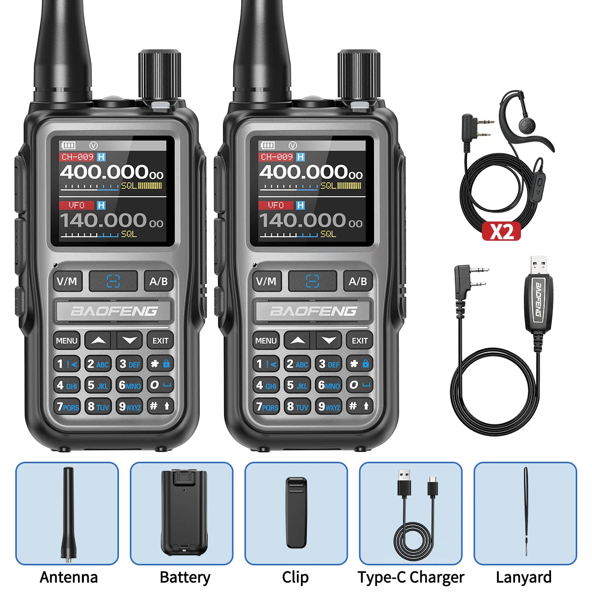 2PCS Baofeng UV-5R Mini Walkie Talkie NOAA Bluetooth Programming USB-C Charging AM Wireless Copy Frequency Full Band FM Two Way