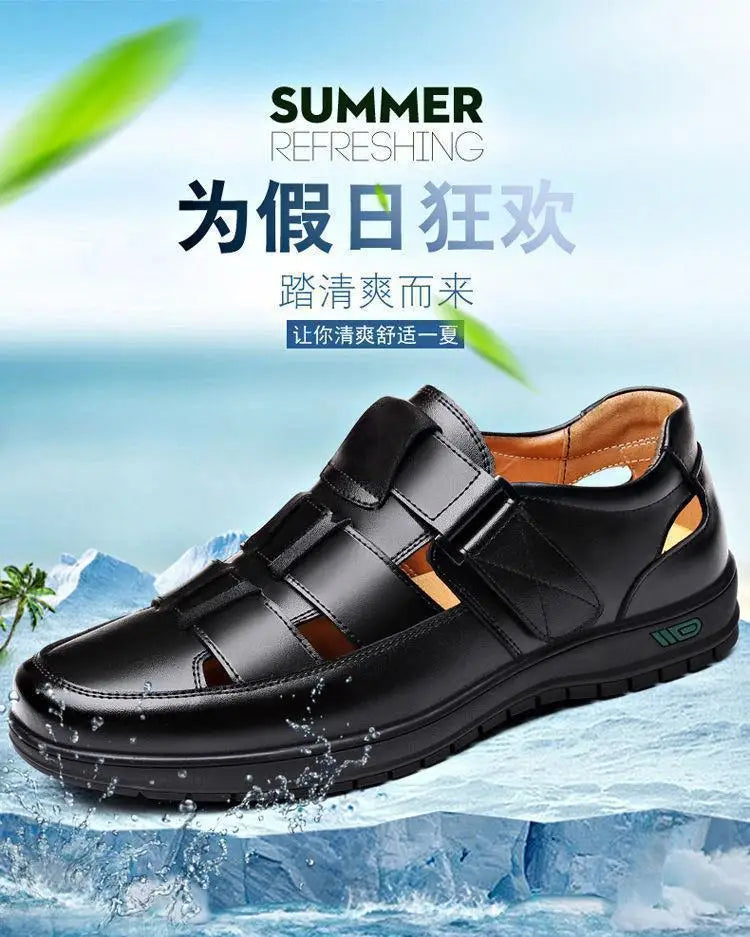 Summer Men Sandals Cozy Hollow Non-slip Soft Cool Flats Men Breathable All-match Classic Wearable Fashion Casual Leather Sandals