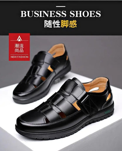 Summer Men Sandals Cozy Hollow Non-slip Soft Cool Flats Men Breathable All-match Classic Wearable Fashion Casual Leather Sandals