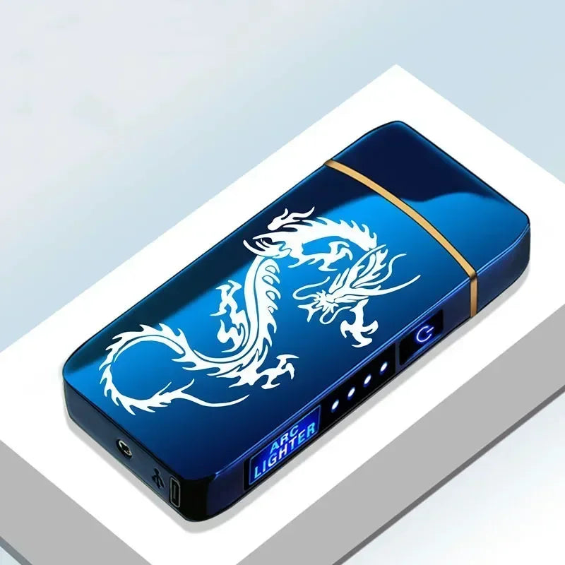 New Electric Windproof Metal Lighter Double Arc Flameless Plasma Rechargeable USB Lighter LED Power Display Touch Lighters Gift