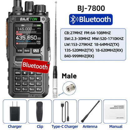BAJETON BJ-7800 Walkie Talkie Long Range SW MW LW AM SSB CB 10W Receive Wireless Bluetooth Phone Programming NOAA Two Way Radio
