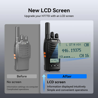 Retevis H777D (H777 Upgraded）Walkie Talkie Portable License Free LCD Display Radio Long Range Type-C Walkie-Talkies for Camping