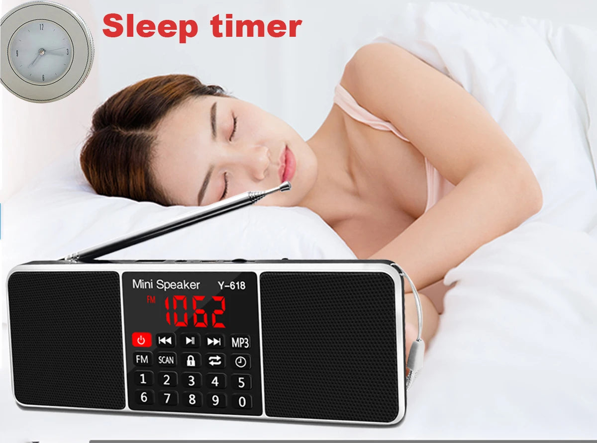 Lefon Digital FM Radio Receiver Speaker Stereo MP3 Player Support TF Card USB Drive LED Display Time Shutdown Portable Radios