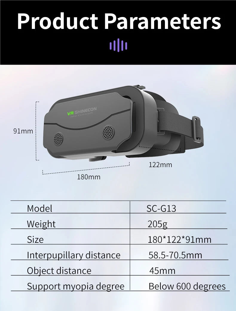 Shinecon VR Glasses 3D Headset Virtual Reality Devices Helmet Viar Lenses Goggle Smartphone Cell Phone Smart Games Mobile Viewer