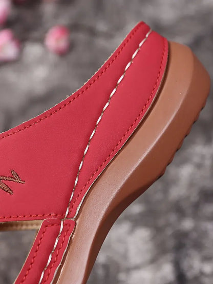 Women Slippers Embroider Flowers Leather Woman Sandals 2025 Outdoor Light Casual Wedges Slippers Slip on Summer Shoes for Women