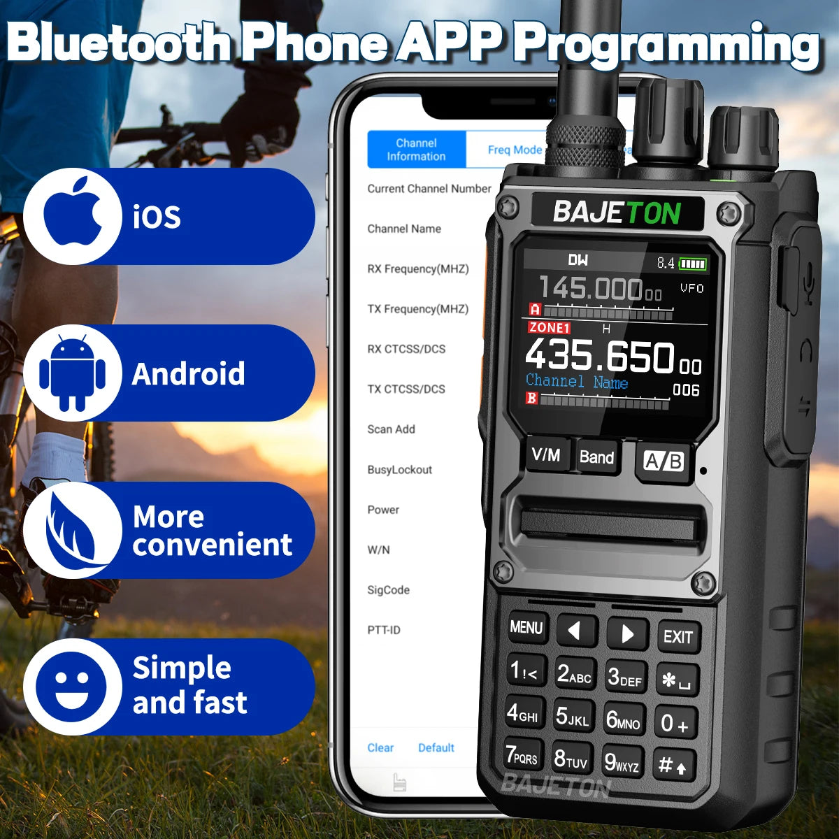 BAJETON BJ-7800 Walkie Talkie Long Range SW MW LW AM SSB CB 10W Receive Wireless Bluetooth Phone Programming NOAA Two Way Radio