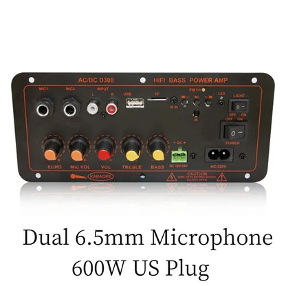 600W Bluetooth 5.0 Audio Amplifier Board D300 Dual Microphone Subwoofer Amplifier Module DC12V 24V 1CH HIFI Stereo Power AMP