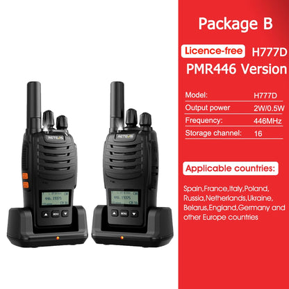 Retevis H777D (H777 Upgraded）Walkie Talkie Portable License Free LCD Display Radio Long Range Type-C Walkie-Talkies for Camping