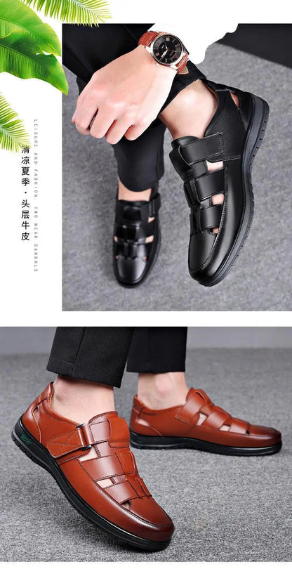 Summer Men Sandals Cozy Hollow Non-slip Soft Cool Flats Men Breathable All-match Classic Wearable Fashion Casual Leather Sandals