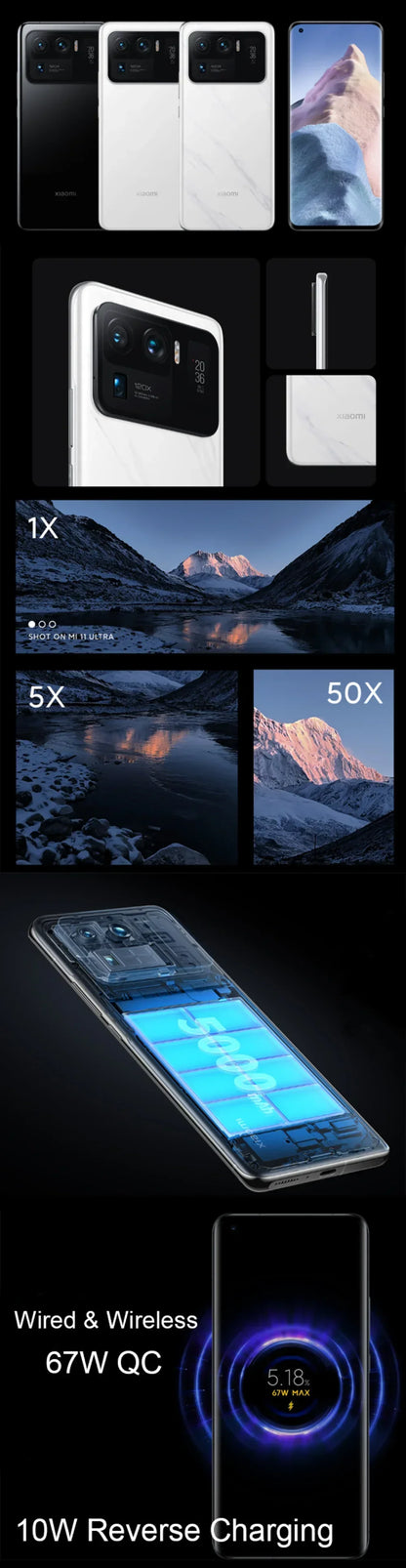 Xiaomi 11 ultra 5G Qualcomm Snapdragon 888 RAM 12GB ROM 512GB 6.81inch 3200x1440px 5000mAh 67W used phone