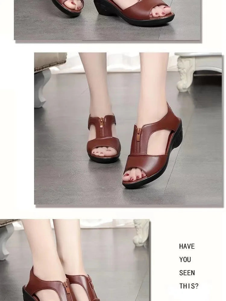 Zipper Wedge Sandals Plus Size 2024 Summer Women Sandals Flat Women Shoes  Ladies Roman Sandals