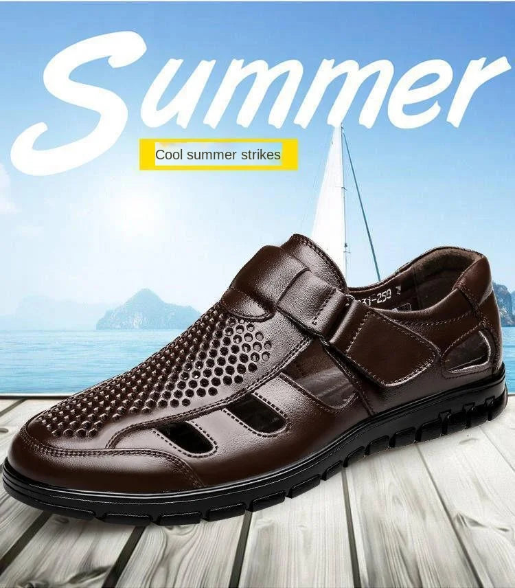 Genuine Leather Summer Special Offer Men's Business Casual Hollow Work with Holes Leather Sandals Men's Work Hole Sandals